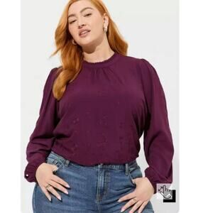 Torrid Challis Embroidered Cut Out Long Sleeve Blouse Size: 2X